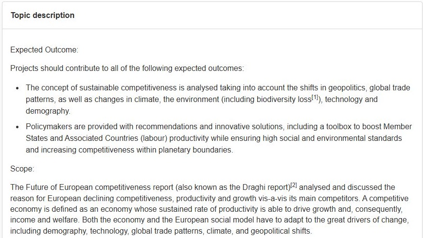 Topic description içindeki Expected Outcome ve Scope alanları.