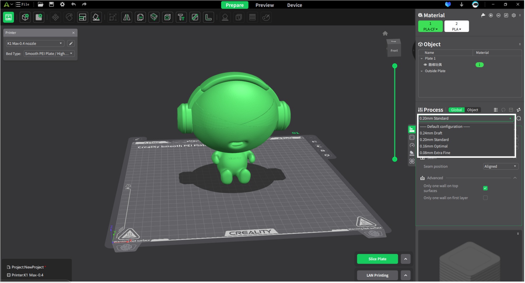 Filament ve process preset yönetimi baskı kalitesini doğrudan etkiler. Kaynak: Creality resmî yardım dokümanı.
